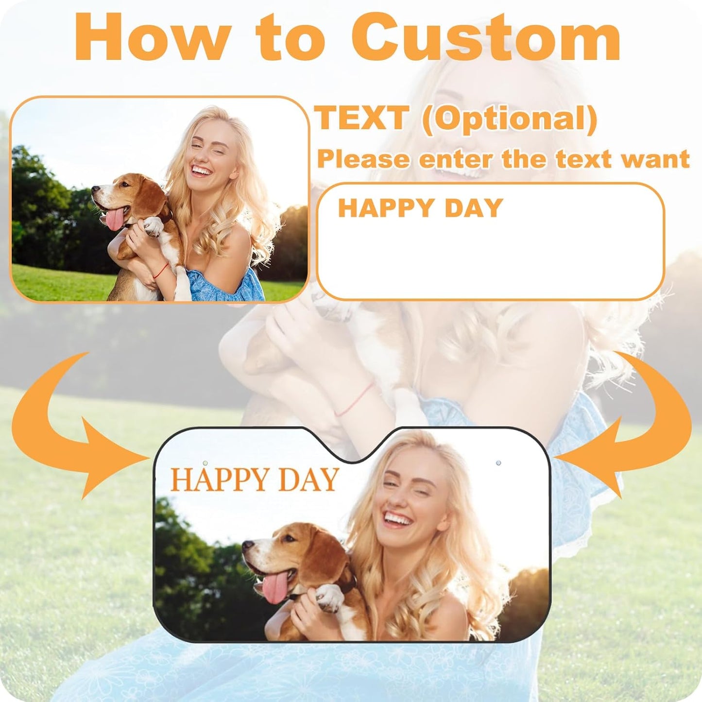 Custom Windshield Sun Shade for Car Personalized Window Sunshades Add Your Photo Logo Text Image Customize Car Sun Visor Foldable UV Ray Sun Protector for Sedans SUV Trucks (M)