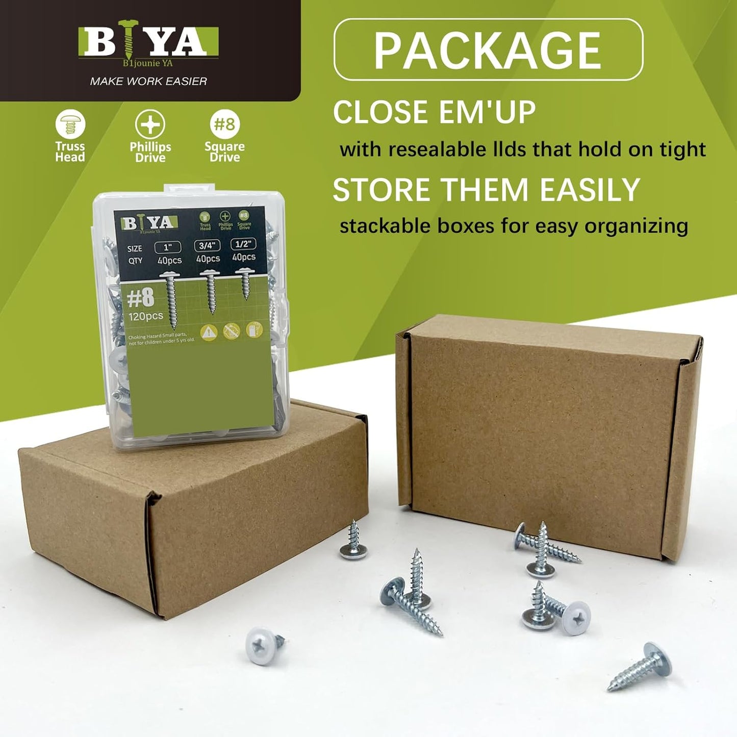 White Screws,#8 White Wood Screws 120pcs Thread Truss Head Fast Self Tapping White Pan Cabinet Screws Wood Work for Wall Plates, 1/2 Inch, 3/4 Inch, 1 Inch