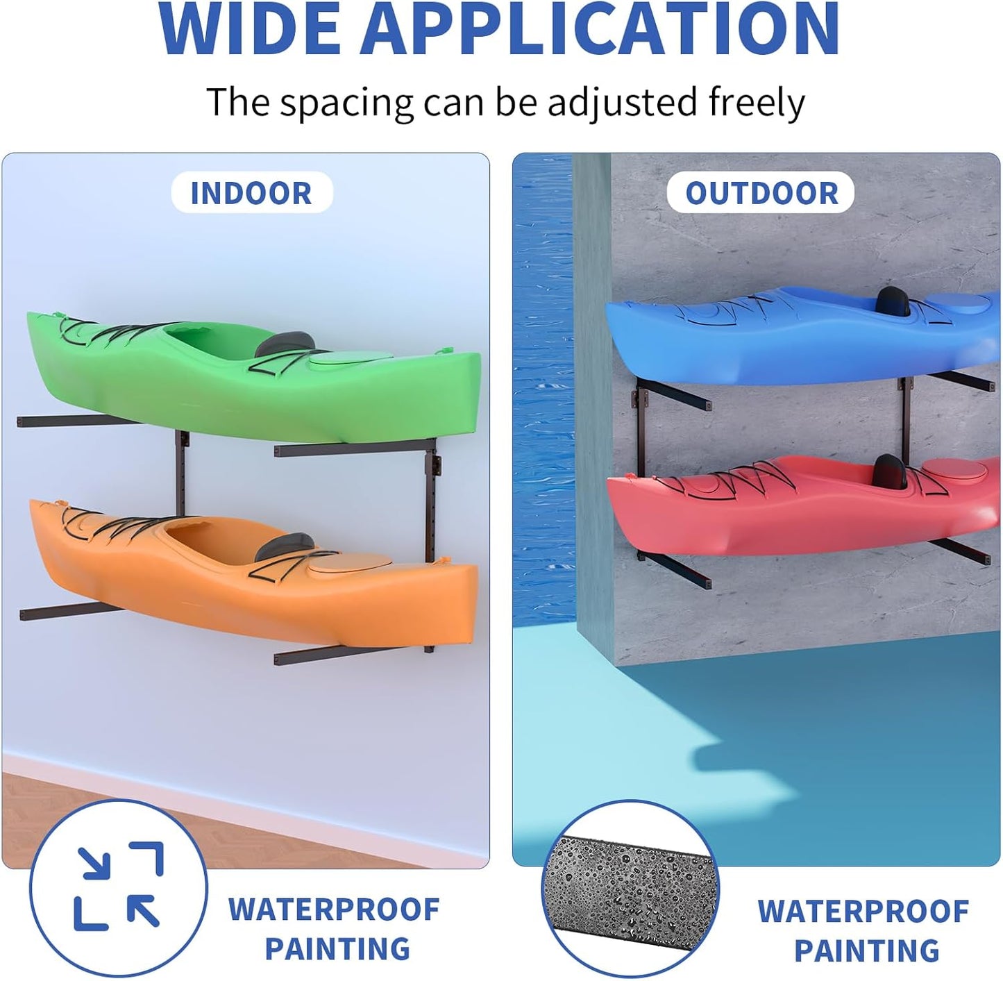 Wall Mounted Kayak Storage Rack, Kayak Racks for Outdoor Storage, Kayak Wall Mount 4 Tier Adjustable Surfboard Paddleboards Holder, Holds Up to 220 lbs