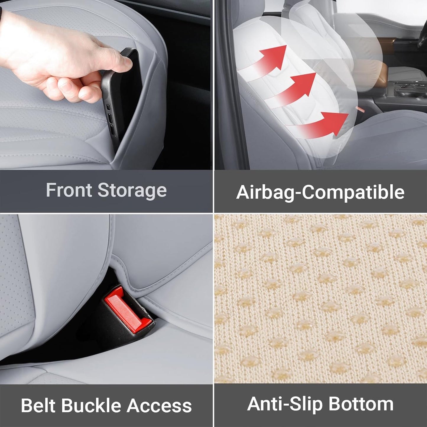 Coverland Custom Car Seat Covers Compatible with 2007-2014 Sierra 2500HD Crew Cab - Premium Leather Non-Slip Memory Foam Waterproof Interior Protector Full Set-Gray [See Size Chart-Size X136]