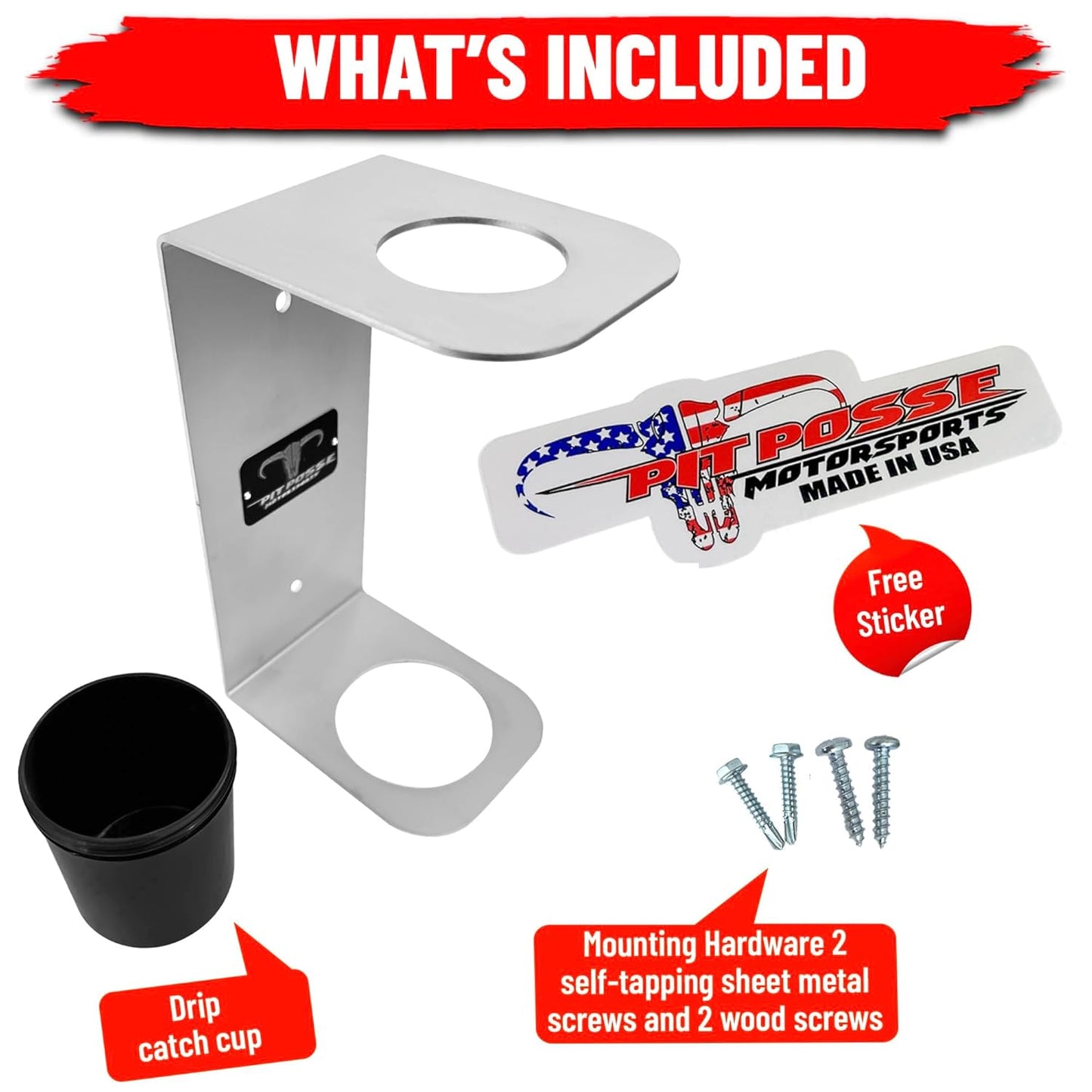 Pit Posse PP3364 Aluminum Oil Funnel Holder Storage Rack - Enclosed Trailer Garage Shop -Made in USA- Wall Mount Fluid Drain Funnel Caddy Hanger Automotive Organizer Removable Spill Free Universal Fit