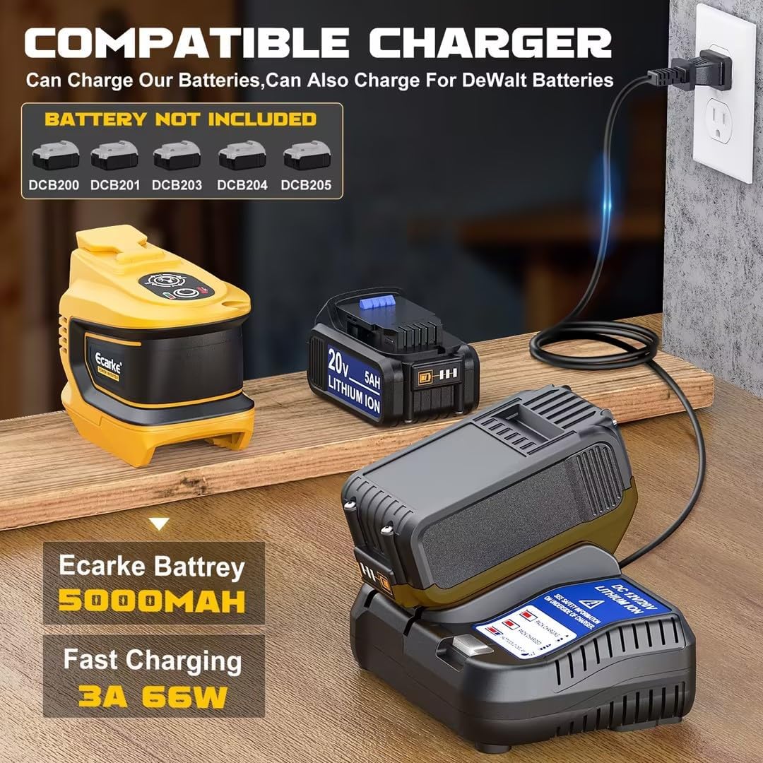 Power Inverter 200W Portable Power Station Generator Compatible with DeWALT 20V,20v to AC 110v,Supply Charger Adapter with Dual USB,AC Outlet and Type-C with 5Ah Battery & Charger Station Kit