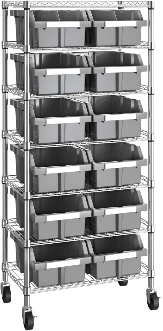 Seville Classics Heavy Duty NSF Bin Rack Solid Steel Wire Shelving Storage Unit, Patented Organizer for Garage, Warehouse, Office, Restaurant, Classroom, Kitchen, Gray, Includes 12 Bins