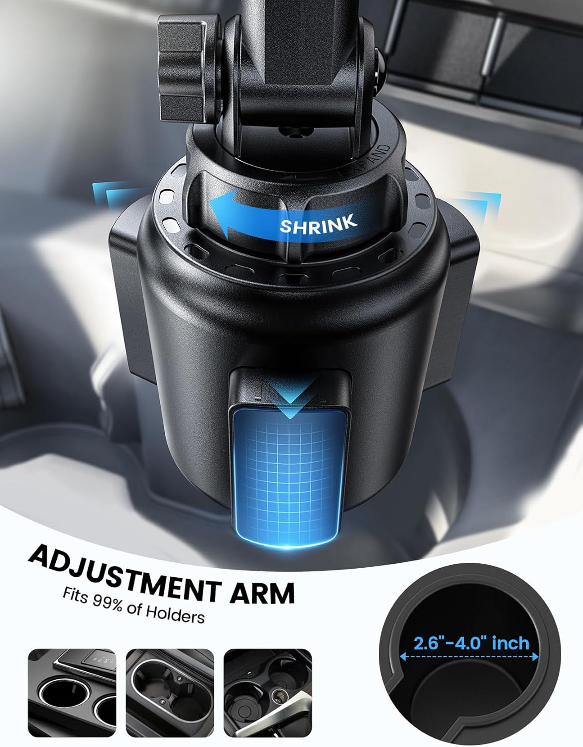 Lamicall Cup Phone Holders for Your Car, [Thick Cases Friendly] Universal Adjustable Car Cell Phone Mount for Truck Golf Cart iPhone 16 Galaxy S25 Ultra and All 4"-7" Smartphones