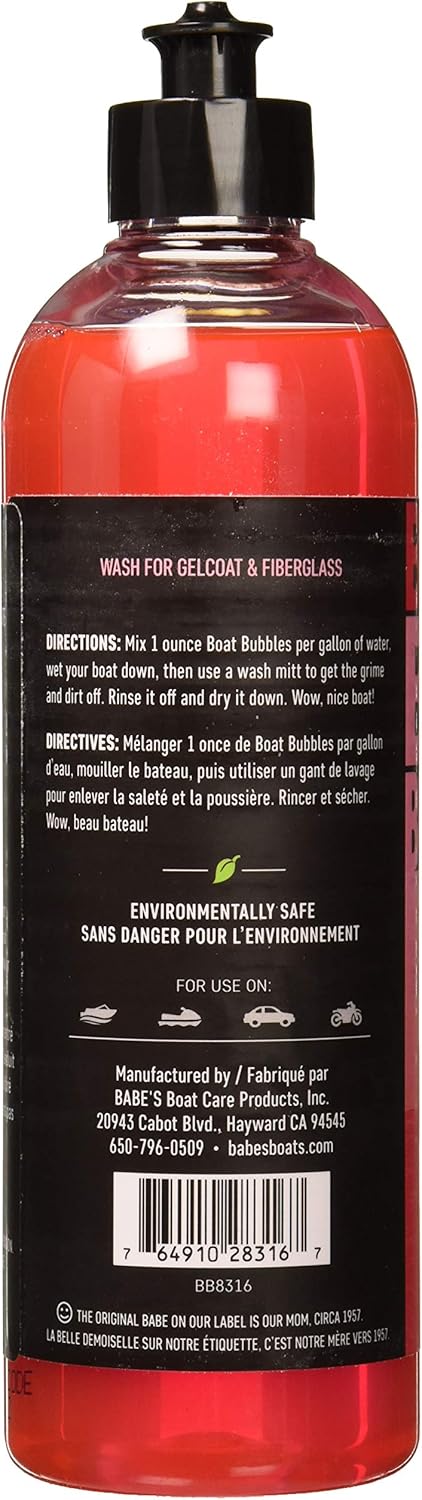 Babe’s Boat Bubbles – High-Sudsing Boat Wash Soap – Safe for Gelcoat, Won’t Strip Wax – pH Balanced & Biodegradable Marine Cleaner - 1 Pint/Spray