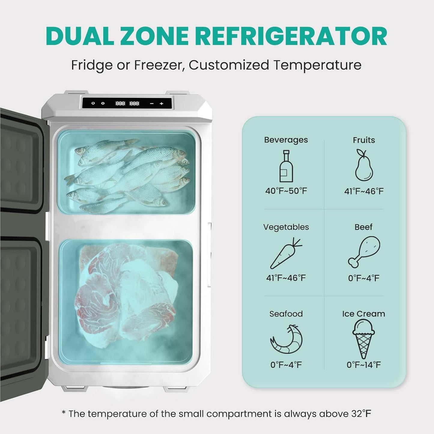 Alpicool 12V Refrigerator Freezer, Portable Refrigerator for Car with Dual Zone 42QT. Car Refrigerator Portable Freezer -4℉-68℉ RV Refrigerator Electric Cooler for Car Freezer Truck Outdoor Camping
