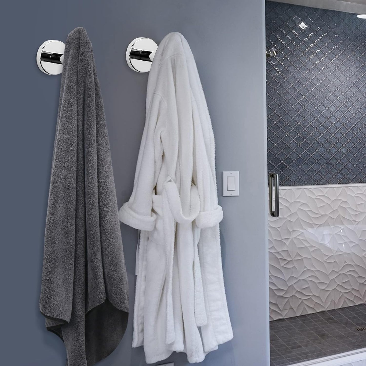 NearMoon Bath Towel Hooks- SUS 304 Stainless Steel Robe Hook Holder, Heavy Duty Coat Hook for Bathroom Livingroom Hotel Kitchen Garage, Wall Mounted (Chrome Finish, 4 Pack)