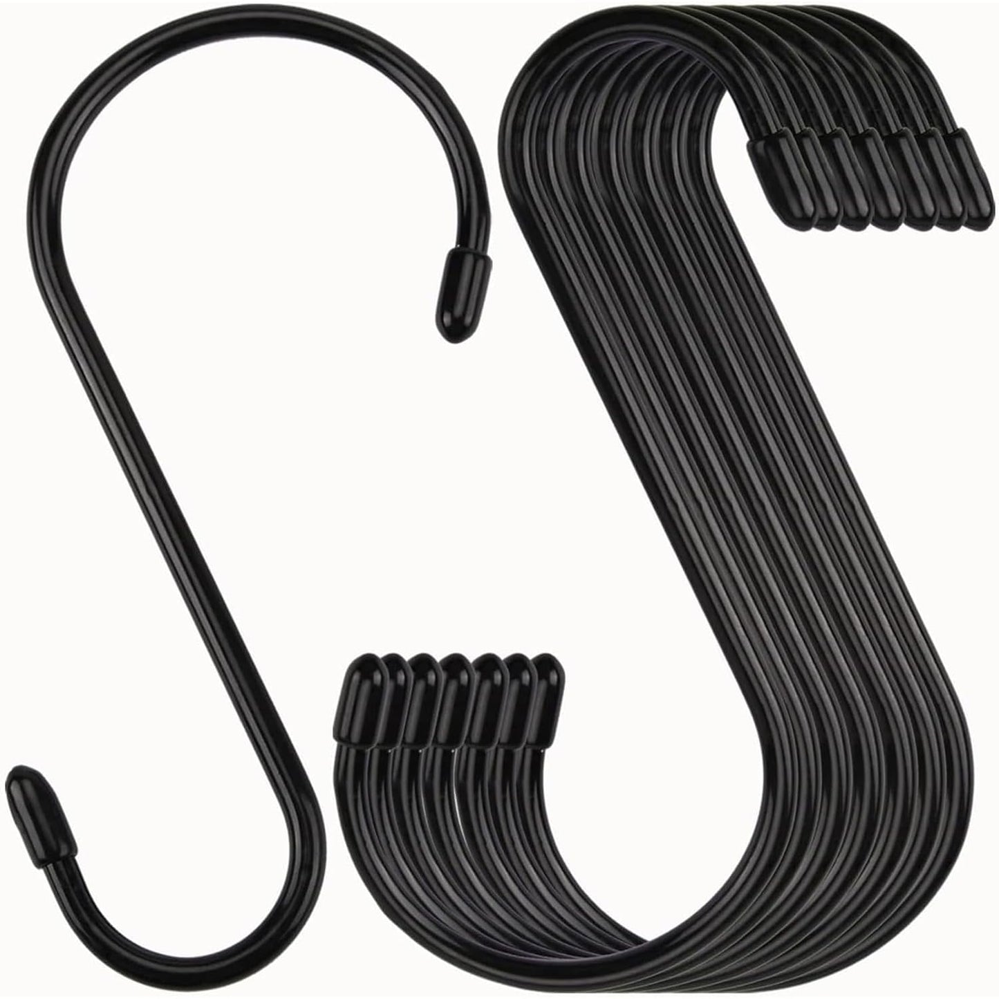 24 Pack 6 Inch S Hook, Large Vinyl Coated S Hooks with Rubber Stopper Non Slip Heavy Duty S Hook, Steel Metal Black Rubber Coated Closet S Hooks for Hanging Jeans Plants Jewelry Pot Pan Cups Towels