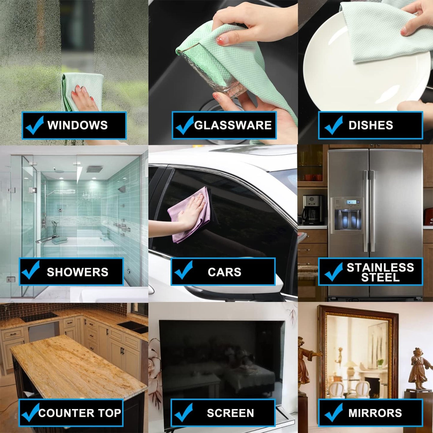Fish Scale Streak Free Magic Glass Window Car Mirror Microfiber Cleaning Cloth Cleaner Cloths,Lint Free Stainless Steel Windshield Shower Cleaning Cloth,Miracle Polishing Towels Shiny Wipes,Pack 6,Mix