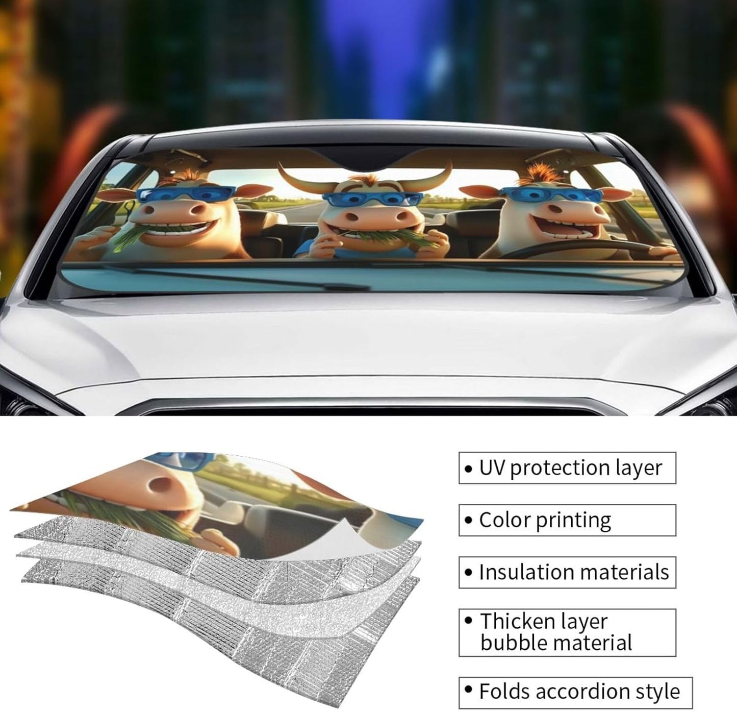 Funny Cow Car Sun Shade Windshield Sunshade Foldable Front Window Shield Cover for Truck SUV