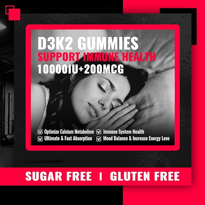 Sugar-Free Vitamin D3 K2 Chews with Calcium + K2 (MK-7), Magnesium Citrate, Vitamin C, Extra Strength - Ultimate Absorption for Bone Muscle Teeth Immune,Vegan - 60 Count-Strawberry Flavor.