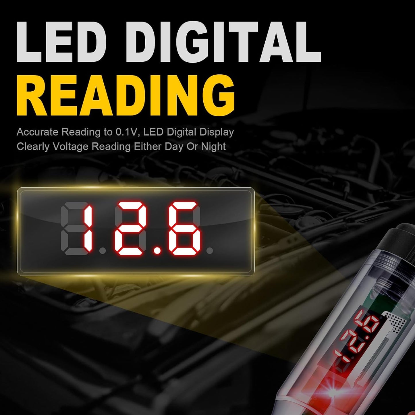 Automotive Test Light 5-90V Digital LED Circuit Tester with Voltage Display, Auto Bidirectional Light Tester, Electrical Voltage Tester with Extended Spring Wire & Probe for Car/RV/Vehicles