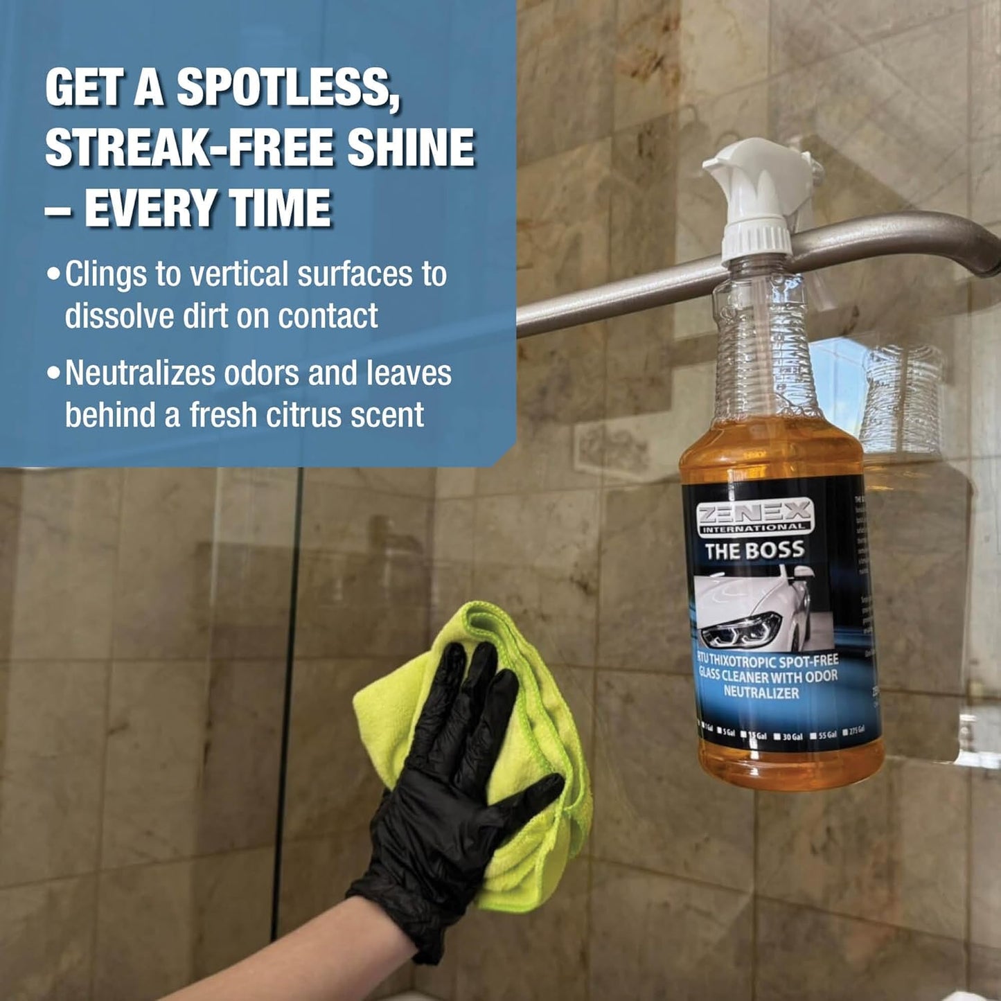 Zenex The Boss Glass Cleaner - Professional-grade Glass Cleaner | Removes Grime from Glass Surfaces - Mirrors, Windows, & More | Not For Tinted Glass | Spot-Free, Streak-Free Finish | 32 oz (2 Pack)