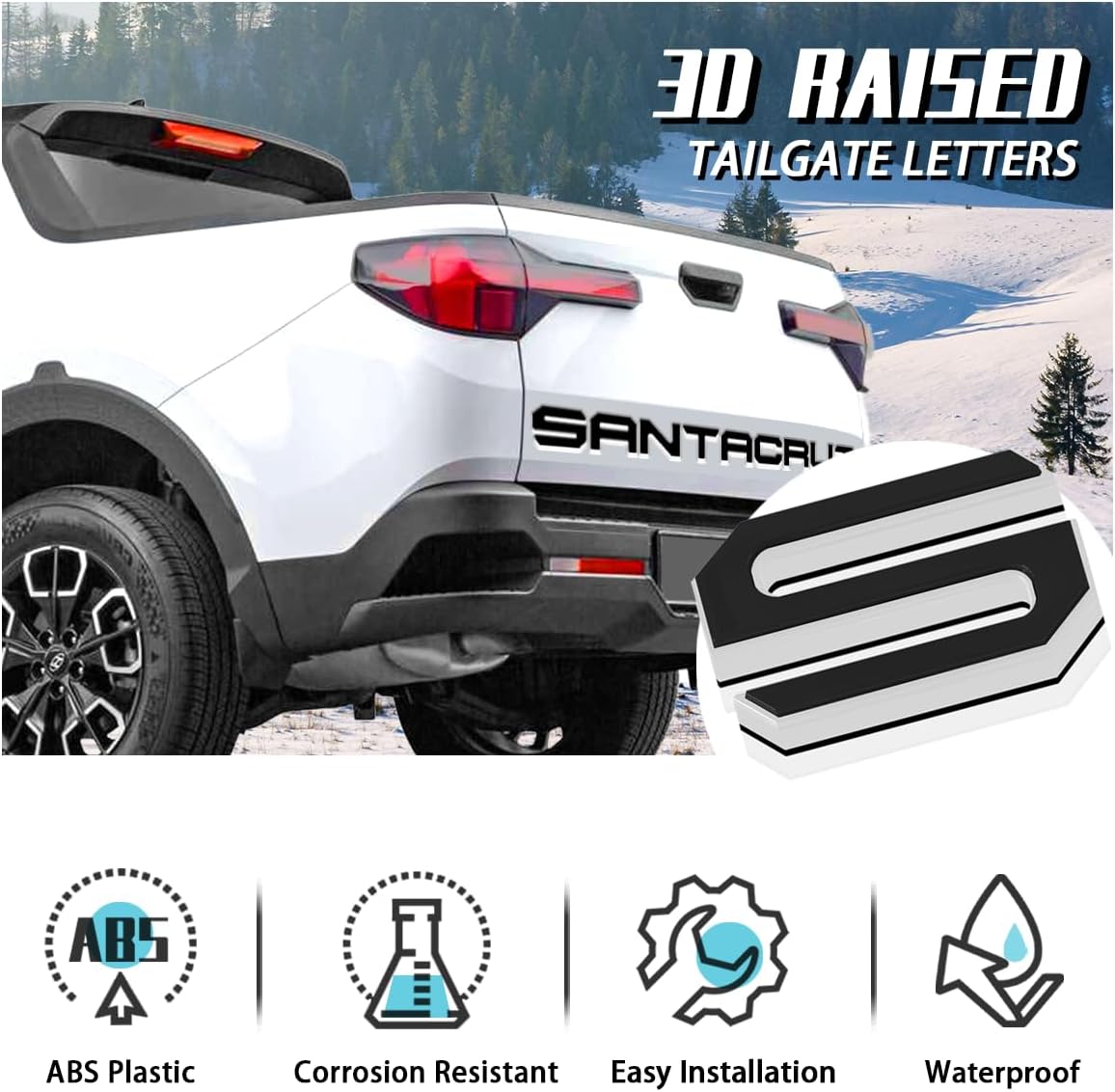 Tailgate Insert Letters Compatible for 2022 2023 2024 2025 Santa Cruz 4D Raised Tailgate Decal Letters (Double Layer Silver Edge Black Faced)