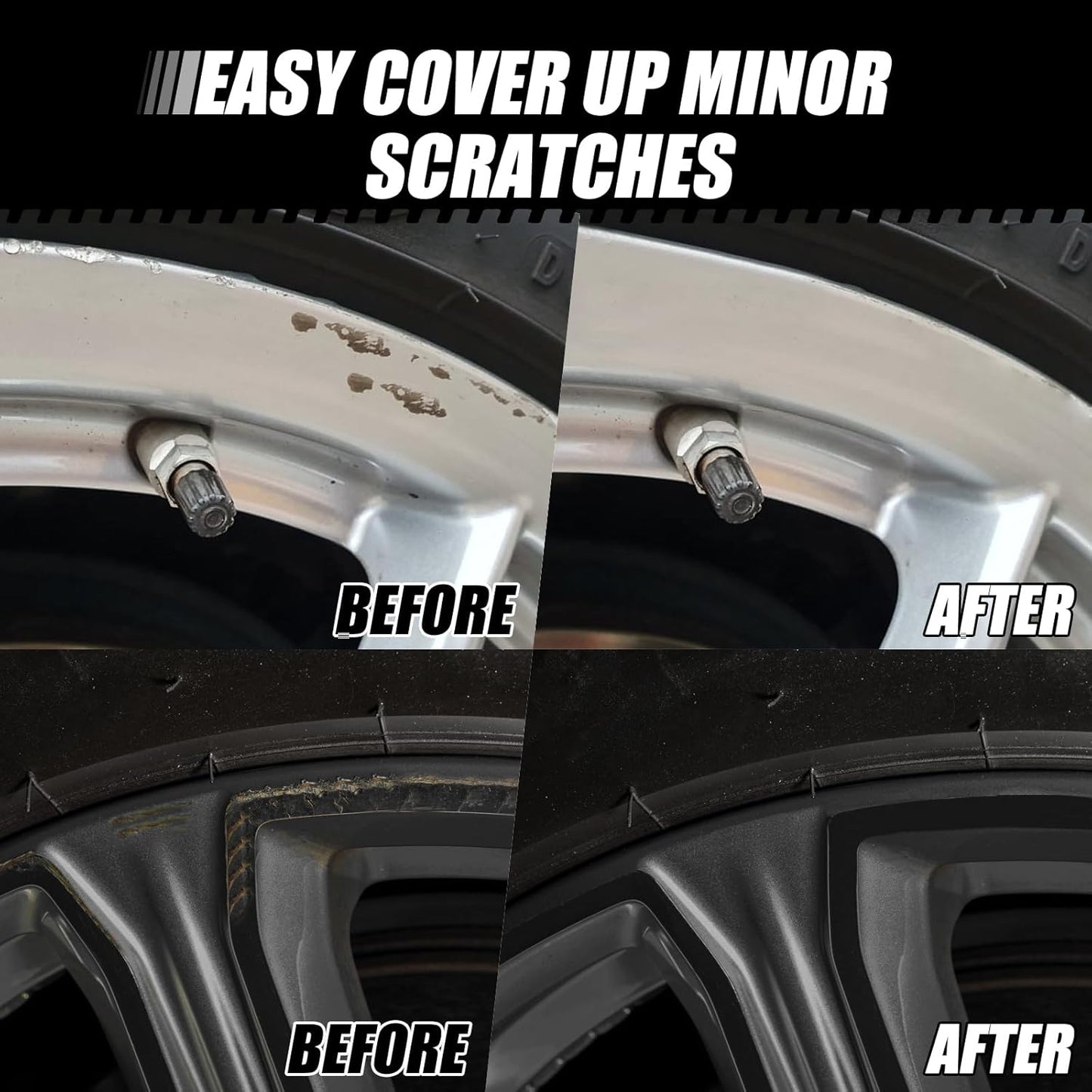 Pure Black Rim Touch Up Paint - Car Wheel Repair Kit Curb Rash, Gloss or Matte Black Rim Touch Up Paint, Quick And Easy Wheel Scratch Repair Kit, Wheel Repair Kit Curb Rash (Pure Black)