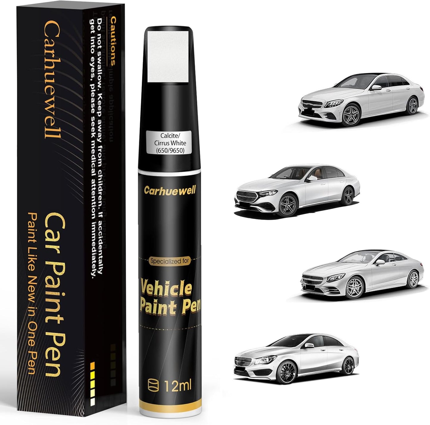 (650/9650) Calcite/Cirrus White Touch Up Paint Compatible with Mercedes-Benz, Exact Match Car Paint Pen Automotive Scratch Repair Remover Kit Quick & Easy Solution for Vehile Chips and Nicks
