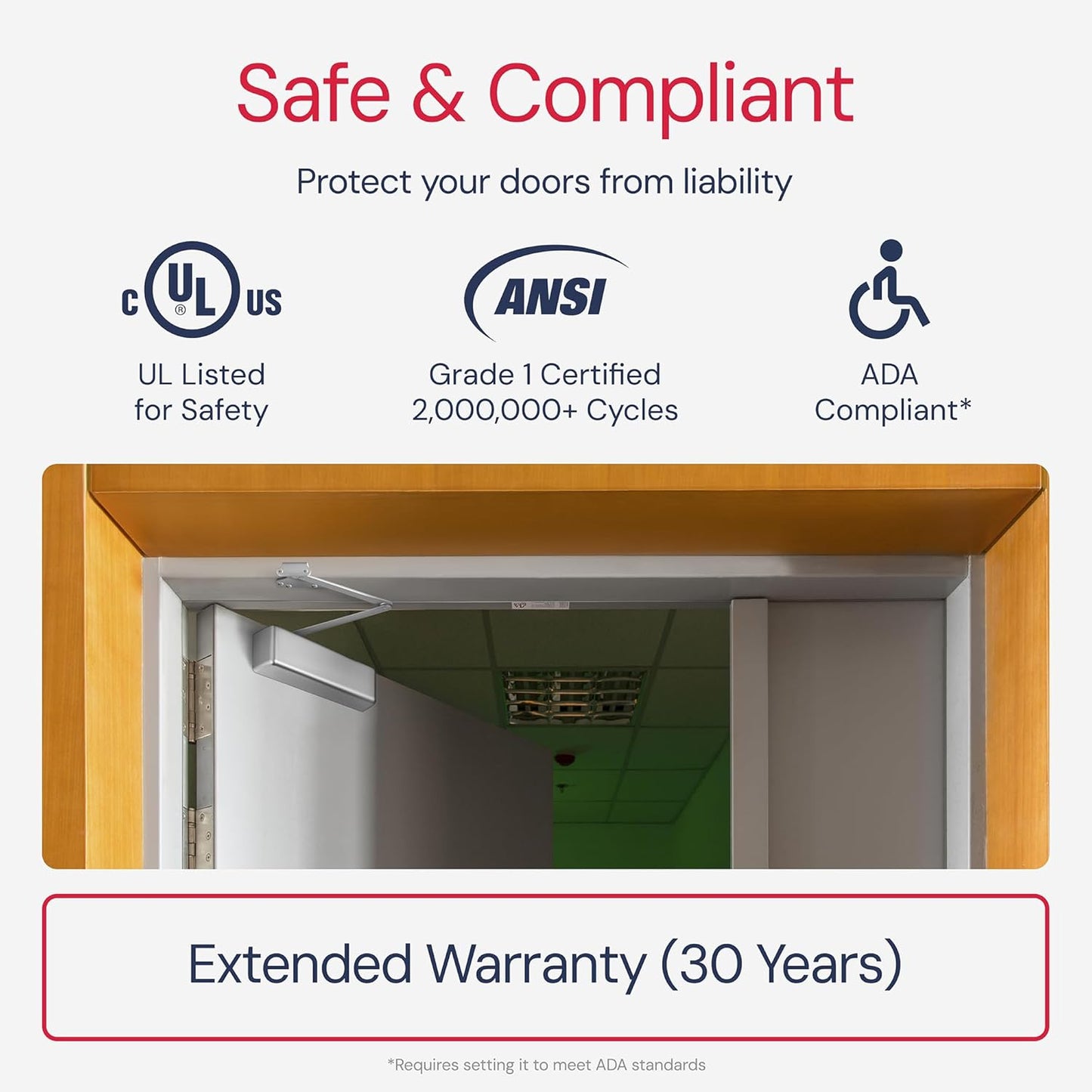 Lawrence Extra Heavy Duty Door Closer Commercial Grade 1 - Adjustable 6-Speed Delayed-Action Door Control with 3 Pistons – Flexible Installation with Included Hardware - Embassy Series LH8016