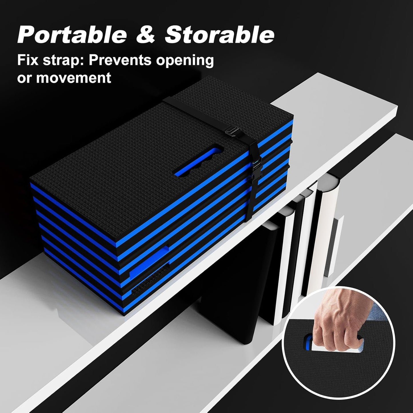 Thick Mechanic Mat, Foldable EVA Mat with Magnetic Tool Compartments, Waterproof Mechanic Kneeling Pad with Handle for Garage Workshop Repairing Gardening, 46.5" x 15.8" x 1.1 ", Black & Blue