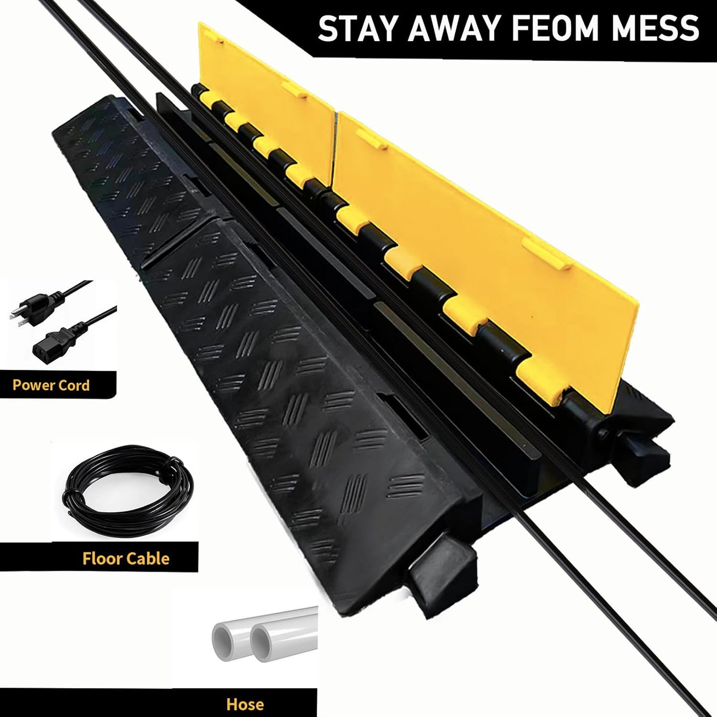 Foldable 2 Channel Rubber Cable Protector, 22000Lbs Load Capacity Wire Hose Pipe Hider Protective Ramp, Driveway Traffic Speed Bump for Asphalt Concrete Gravel Driveway Indoor Outdoor (1PACK)