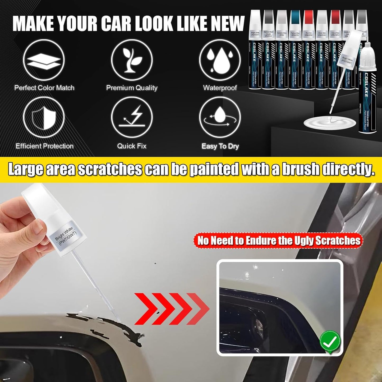 Car Touch Up Paint(Bright White(PW7/GW7)) for Chrysler, Car Paint Scratch Repair Kit, Quick & Easy Solution to Repair, 2 in 1 Scratch Remover Pen with 2PCS Disposable Micro Applicators