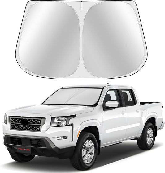 Custom Fit Windshield Sun Shade for Ni-ss-an Frontier 2022-2025 - Full Coverage, 210T Reflective Fabric, Double-Layer Design - Blocks 99% UV Rays, Keeps Car Cool, Easy to Install and Store