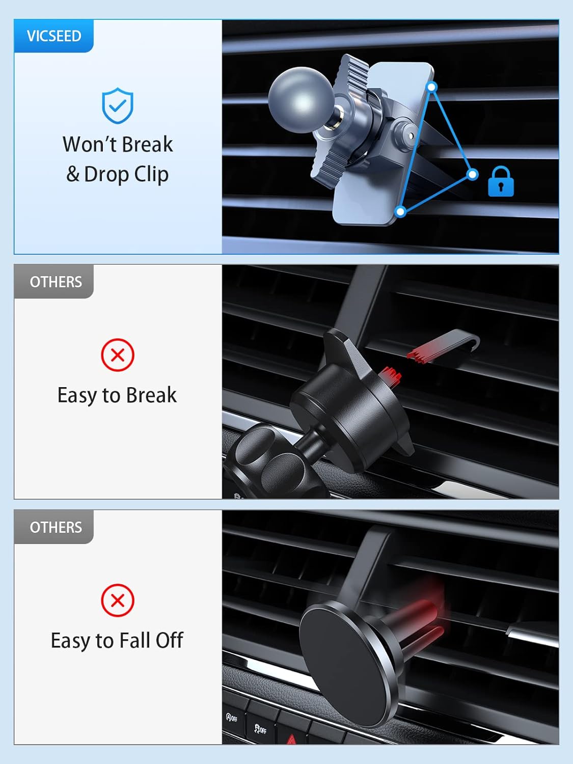 VICSEED for MagSafe Car Mount [Upgraded Strongest Magnet Power] Magnetic Phone Holder for Car Vent 360 Adjustable Magnetic Car Phone Holder Mount for iPhone 16 Pro Max 15 14 13 12 Plus Mini