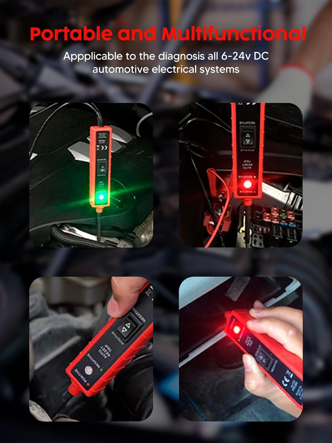 Power Circuit Probe Tester, 6-24V DC Circuit Tester, Test Light Automotive Short Circuit Located, Polarity Identify with LED Light Overload Protection