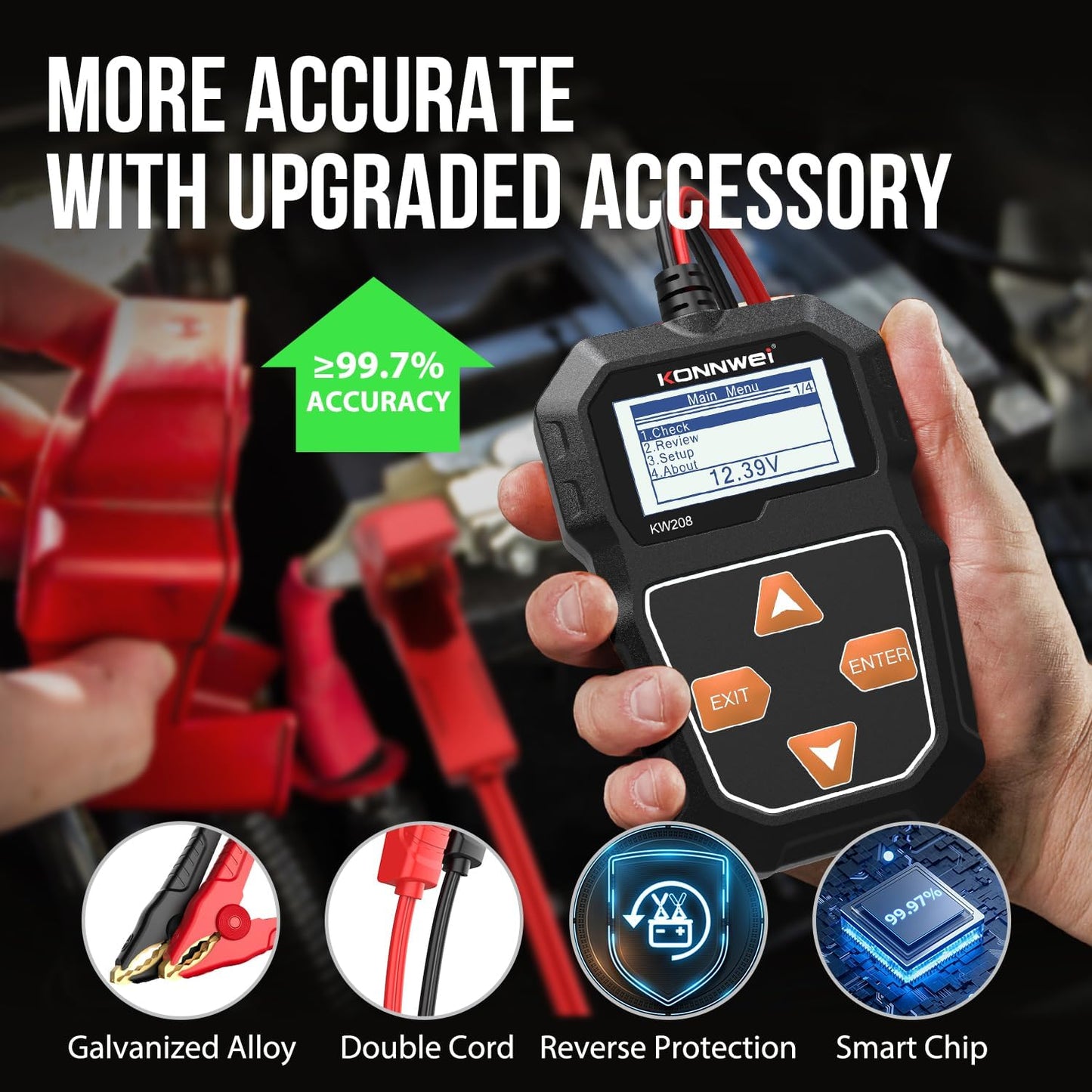 KONNWEI KW208 12V Car Battery Tester, 100-2000 CCA Load Tester Automotive Alternator Tester Digital Auto Battery Analyzer Charging Cranking System Tester for Truck Marine Motorcycle SUV Boat