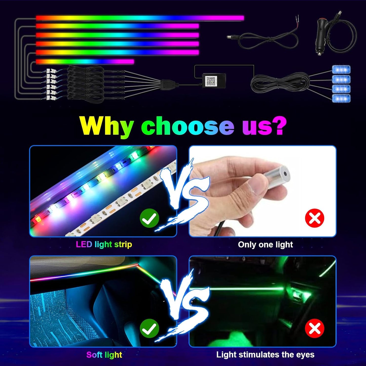 WEBUPAR Dreamcolor Interior Car Lights - 10 in 1 LED Strip Lights with APP Control and 213 Color Modes, Decorative Neon Ambient Lighting Kits