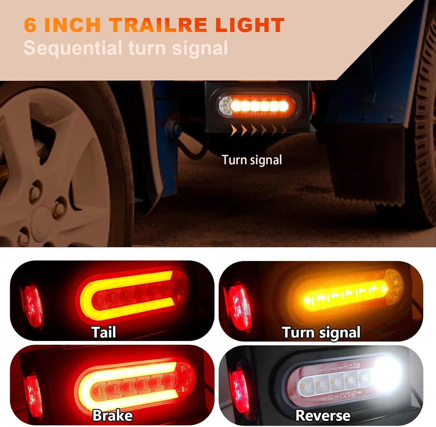 Agrieyes Sequential Turn Signal Trailer Lights, Oval LED Trailer Light with Box, Boat Trailer Lights Kit with Brake, Tail, Turning Signal, Reverse Light, DOT Compliant