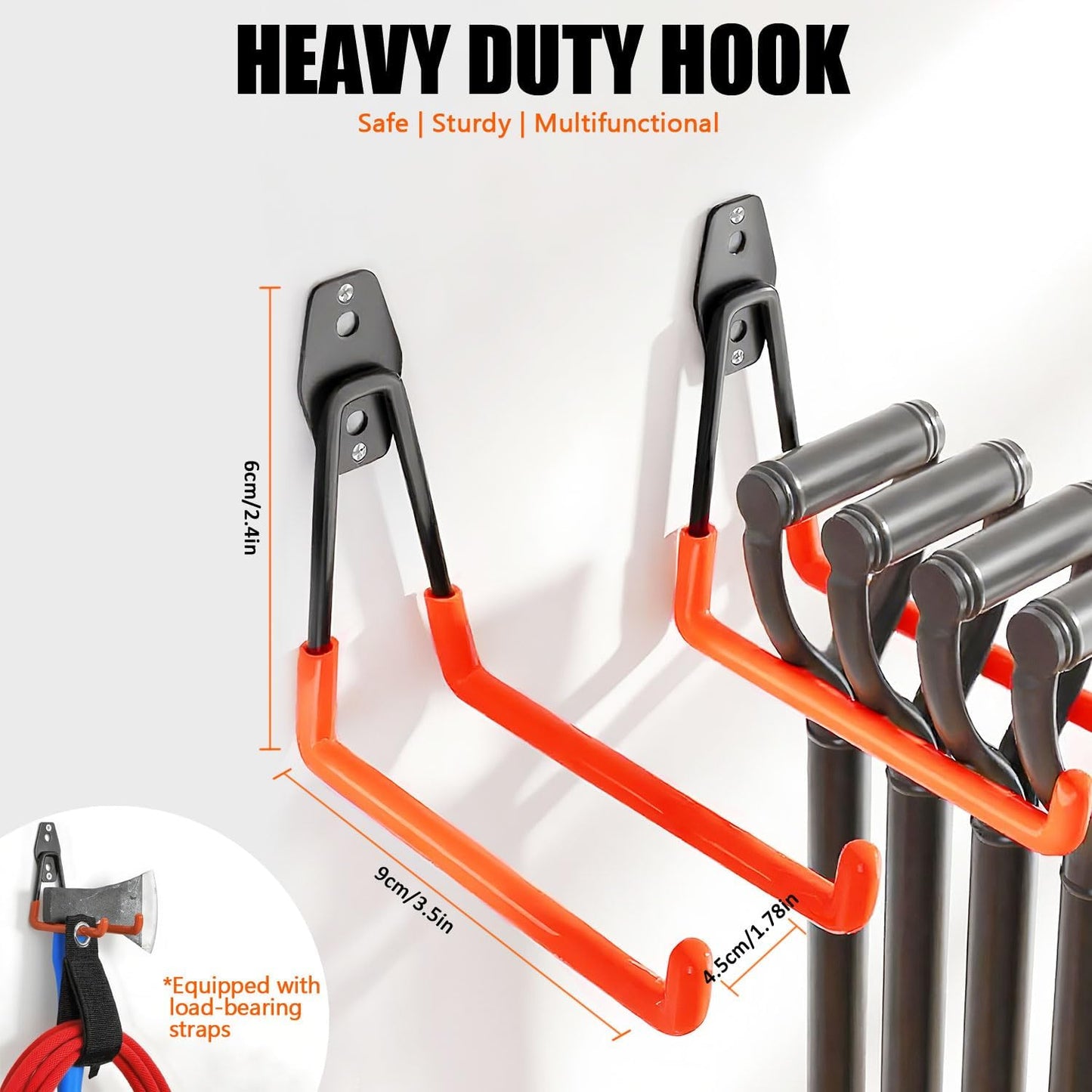 Heavy-Duty Garage Hooks -2 Pack Type large J - Anti-Slip Coated Wall-Mounted Hooks Wall Mount Storage Organizer for Hanging Power and Garden Tools, Ladders, Hose, Bikes, Ropes, Bulk Items, and More