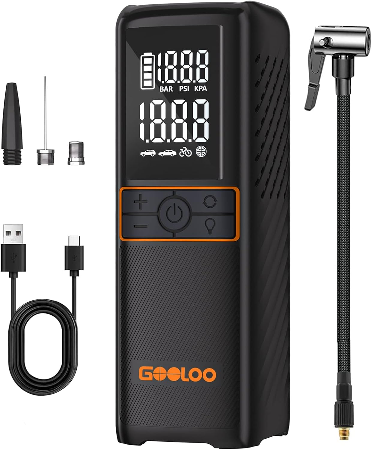 GOOLOO GT160 Tire Inflator Portable Air Compressor, 160PSI Portable Air Pump for Car Tires, 7500mAh Cordless Air Pump with Digital Pressure Suitable for Cars, Bikes, Balls, Motorcycles