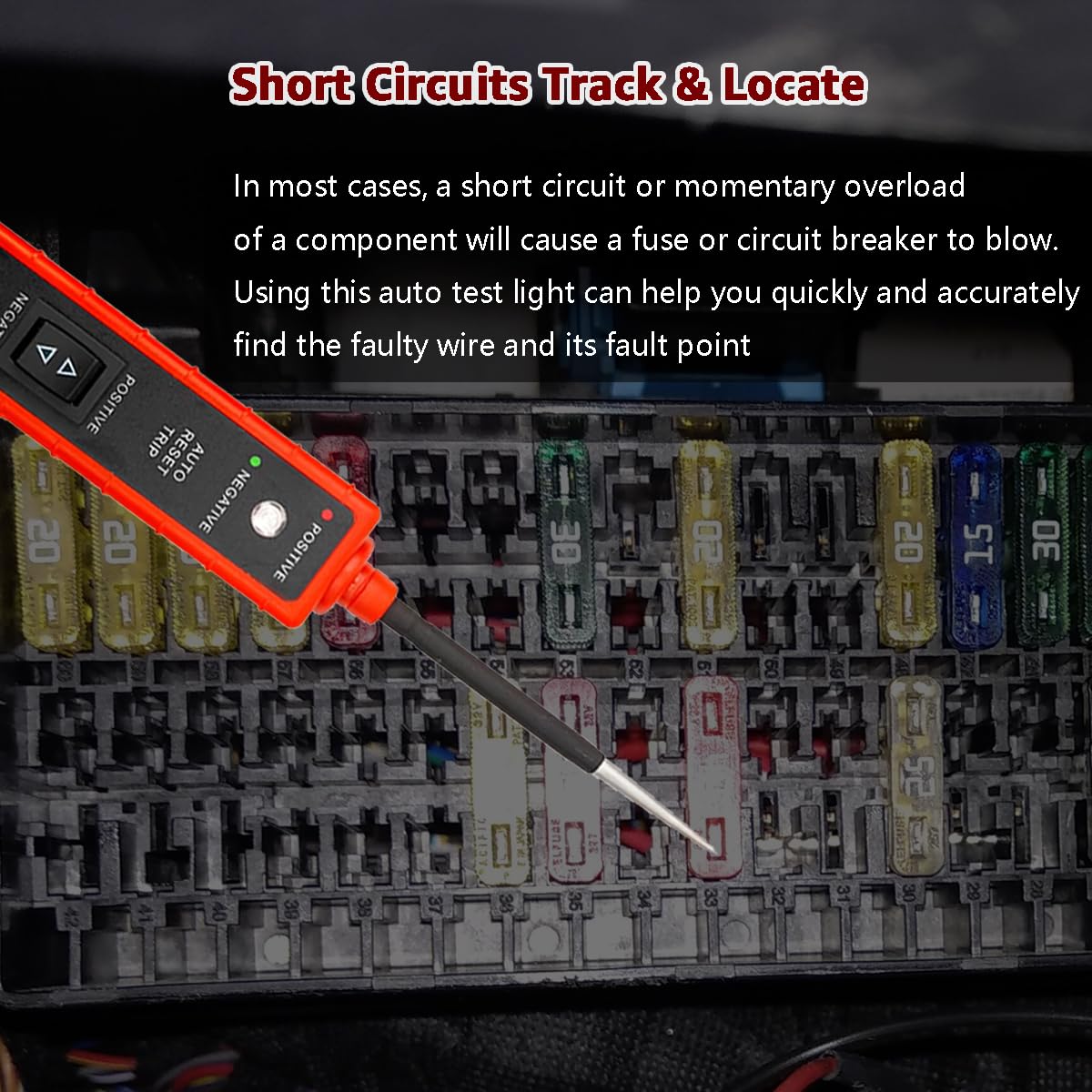 Power Circuit Probe Tester, 6V-24V DC Test Light, Automotive Short Circuit Located and Component Activated, 12V Auto Electrical Tester, Polarity Identify with LED Light, Overload Protection