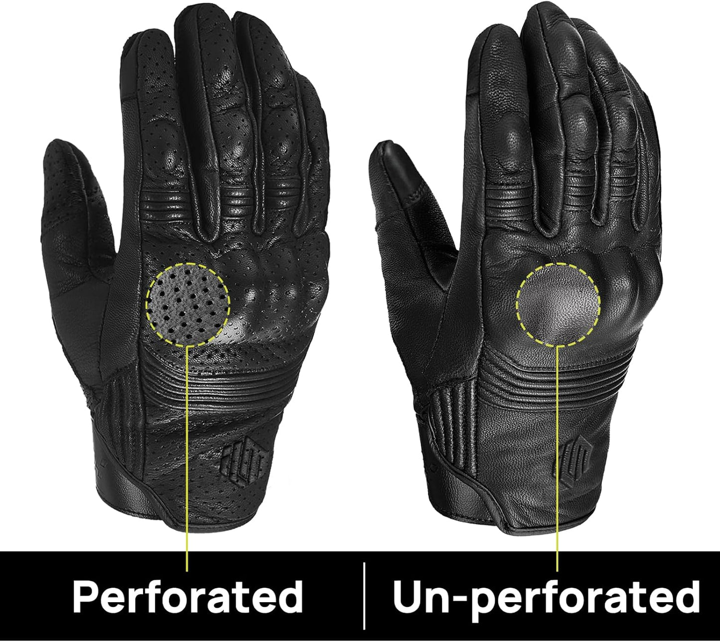 ILM Goatskin Leather Motorcycle Motorbike Powersports Racing Gloves Touchscreen for Men and Women Model DN01(S, Black Unperforated)