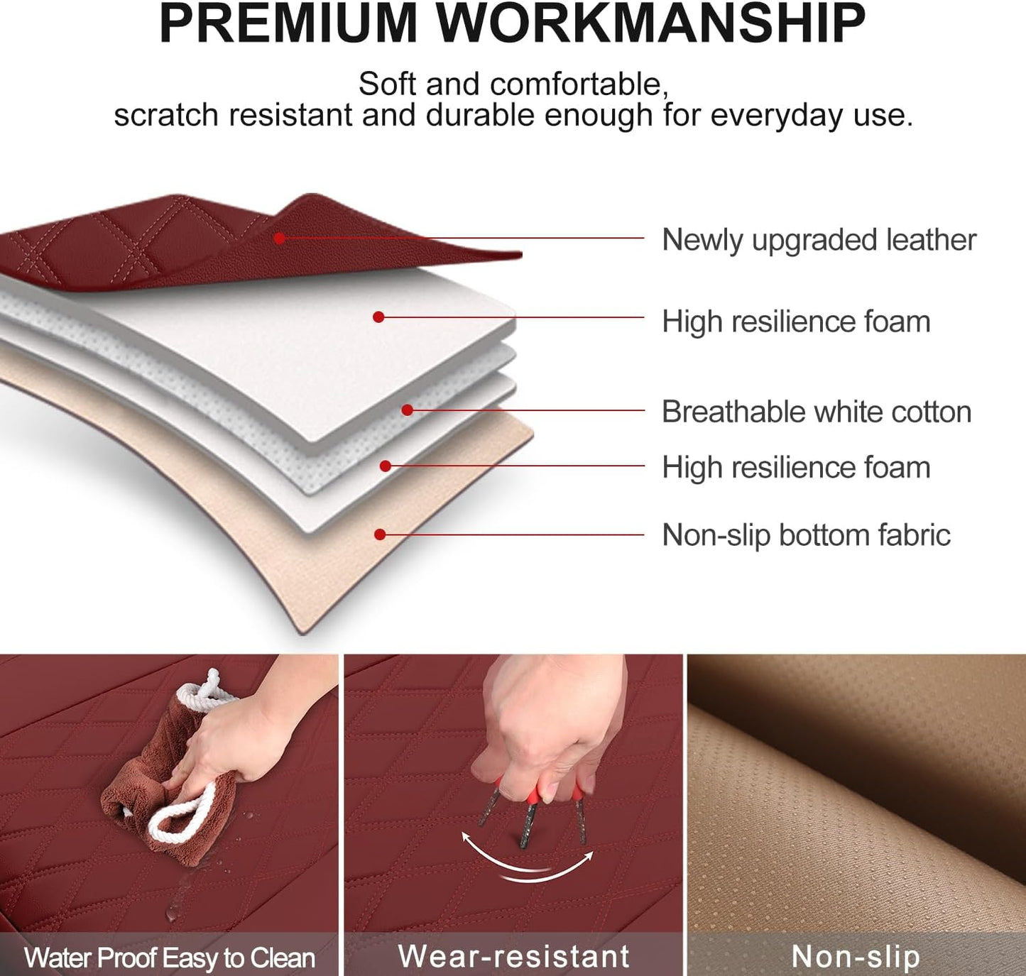 1 Pack Leather Front Car Seat Cover Bottom Car Seat, Anti-Slip and Full Wrap Driver Car Seat Protectors, Luxury Waterproof Bottom Auto Seat Cushion Pad Mat for Most Vehicles(Red)