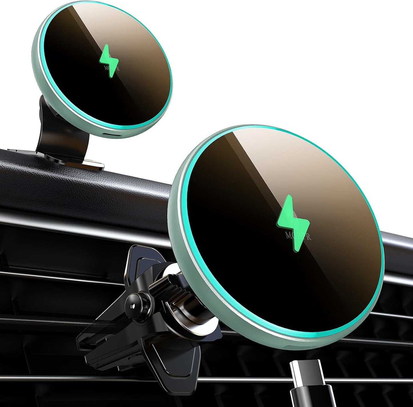 MOKPR for Magsafe Car Mount Charger-15W Wireless Car Charger-Magnetic Car Phone Holder for Dash Air Vent-LED RGB HandsFree Car Mount Fast Car Charger for iPhone 16 15/14/13/12 Series Green