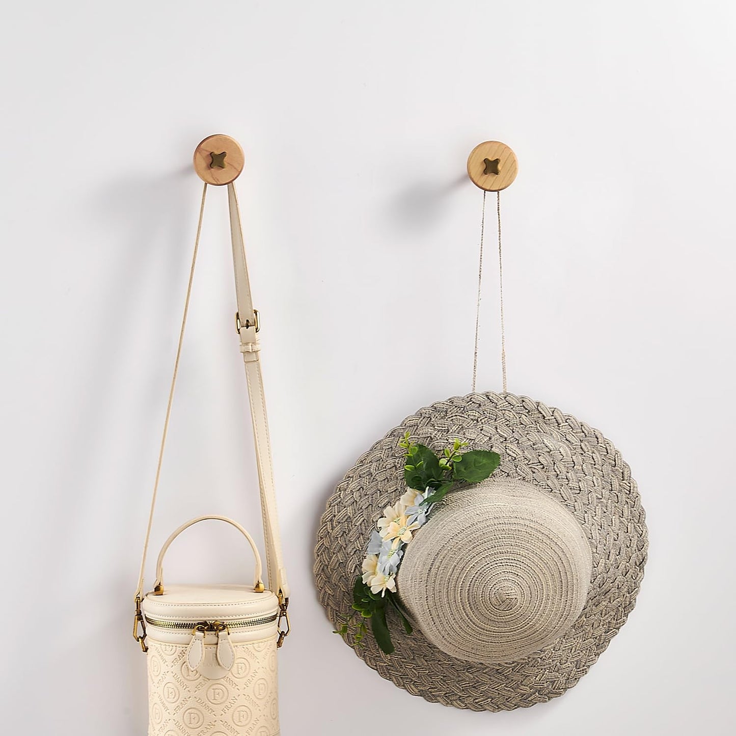 Solid Brass & Maple/Mahogany Wall Hooks 2 Pack - Decorative Heavy Duty Coat Hooks with Vintage Cross Screw Design for Entryway, Bathroom, Luxury Spaces TC008F