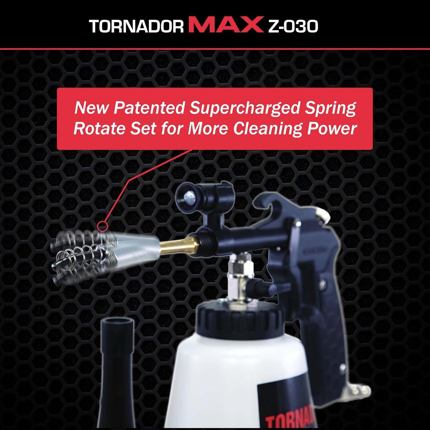 Tornador Max Z-030 Cleaning Tool for Car Detailing | Patented Power Rotation | LED Light | Custom Grip | High-Pressure Air Cleaning Gun | 32oz Capacity