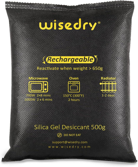 wisedry 4 x 500 Grams [4.4 lbs] Rechargeable Silica Gel Car Dehumidifier, Microwave Fast Reactivated Desiccant Packets Large for Gun Safe Closet Basement Garage Storage Moisture Absorber Bag Reusable