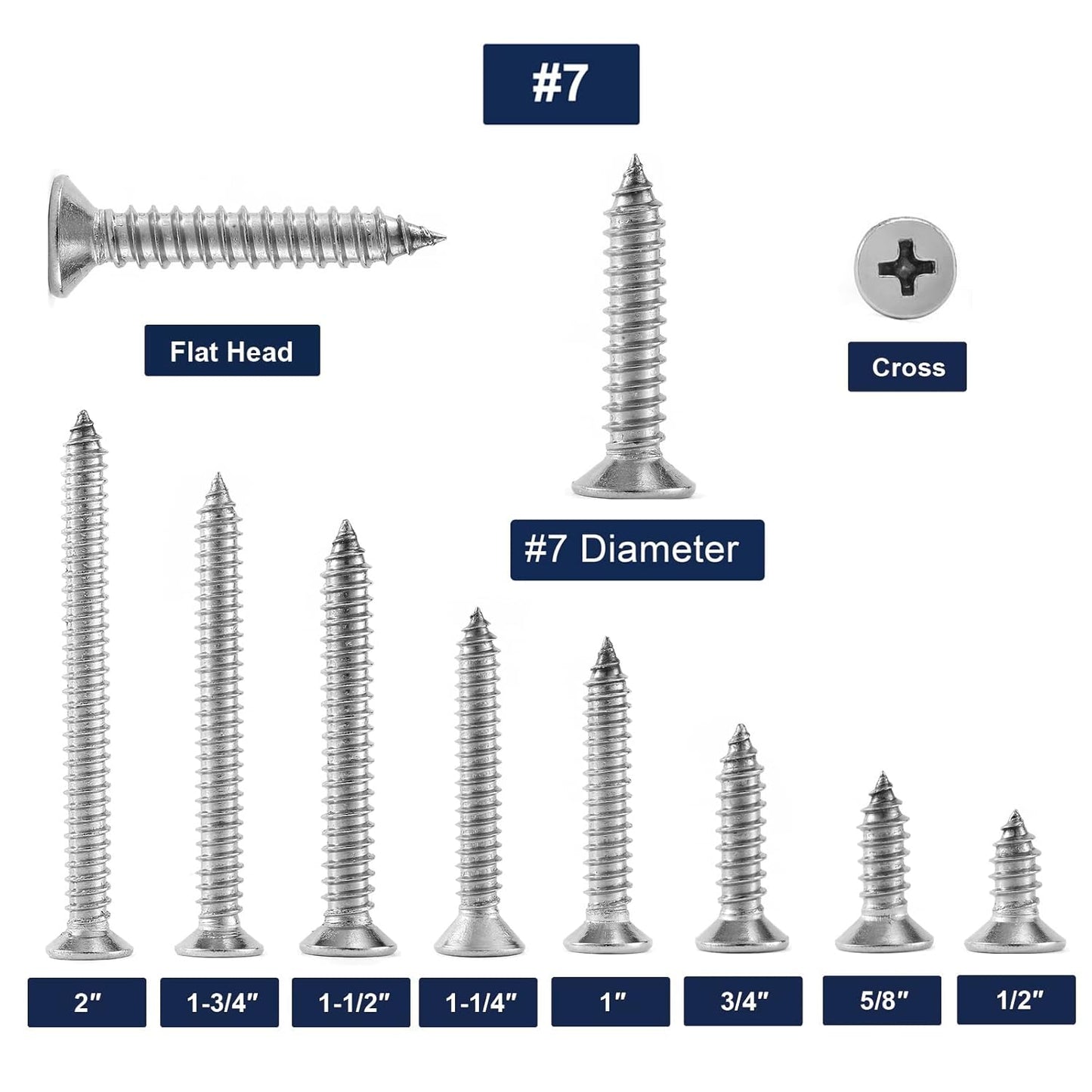 #7 x 1" Wood Screw 100Pcs 18-8 (304) Stainless Steel Screws Flat Head Phillips Fast Self Tapping Drywall Screws by SG TZH