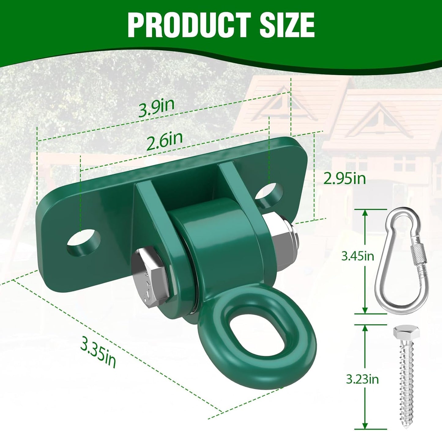 BETOOLL Swing Hangers with Bearing, Heavy Duty Porch Swing Hanging Kit for Outdoor Playground Tree Ceiling Mount Hardware Brackets with Snap Hooks for Yoga Hammock Sandbag Accessories 2PCS Green
