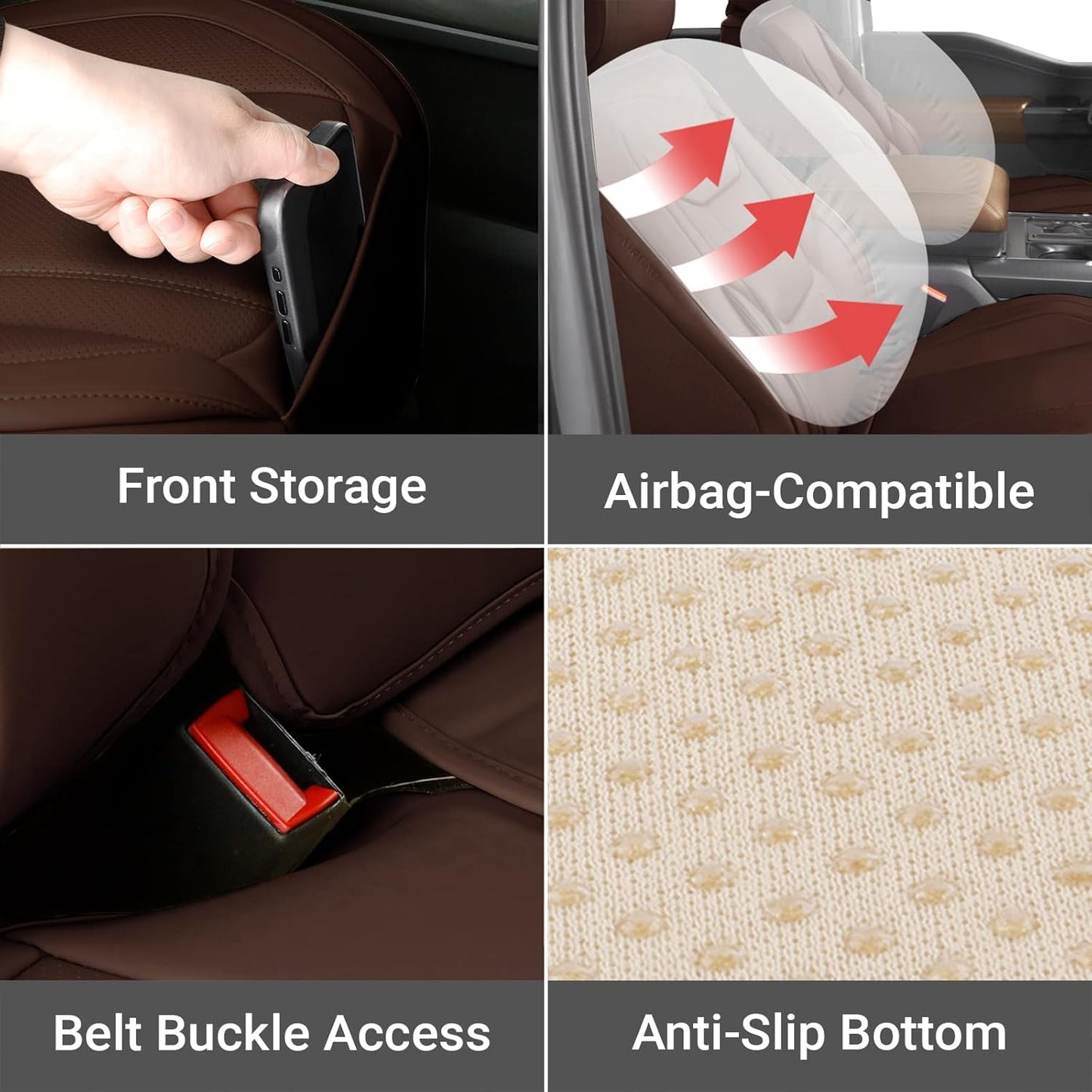 Coverland Custom Car Seat Covers Compatible with Colorado, Canyon Crew Cab - Premium Leather Non-Slip Waterproof Seat Cover Custom Interior Protector Full Set-Dark Brown [See Size Chart-Size X113]