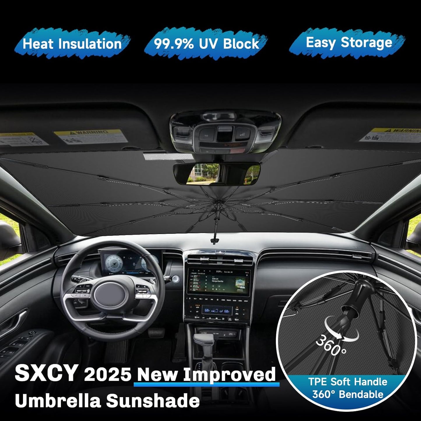 SXCY for 2022-2025 Hyundai Santa Cruz Windshield Umbrella Sunshade [Easier Foldable] for 2024 2025 Santa Cruz Accessories 2025 Santa Cruz Sunshade Umbrella 2025 Santa Cruz Windshield Umbrella Shade