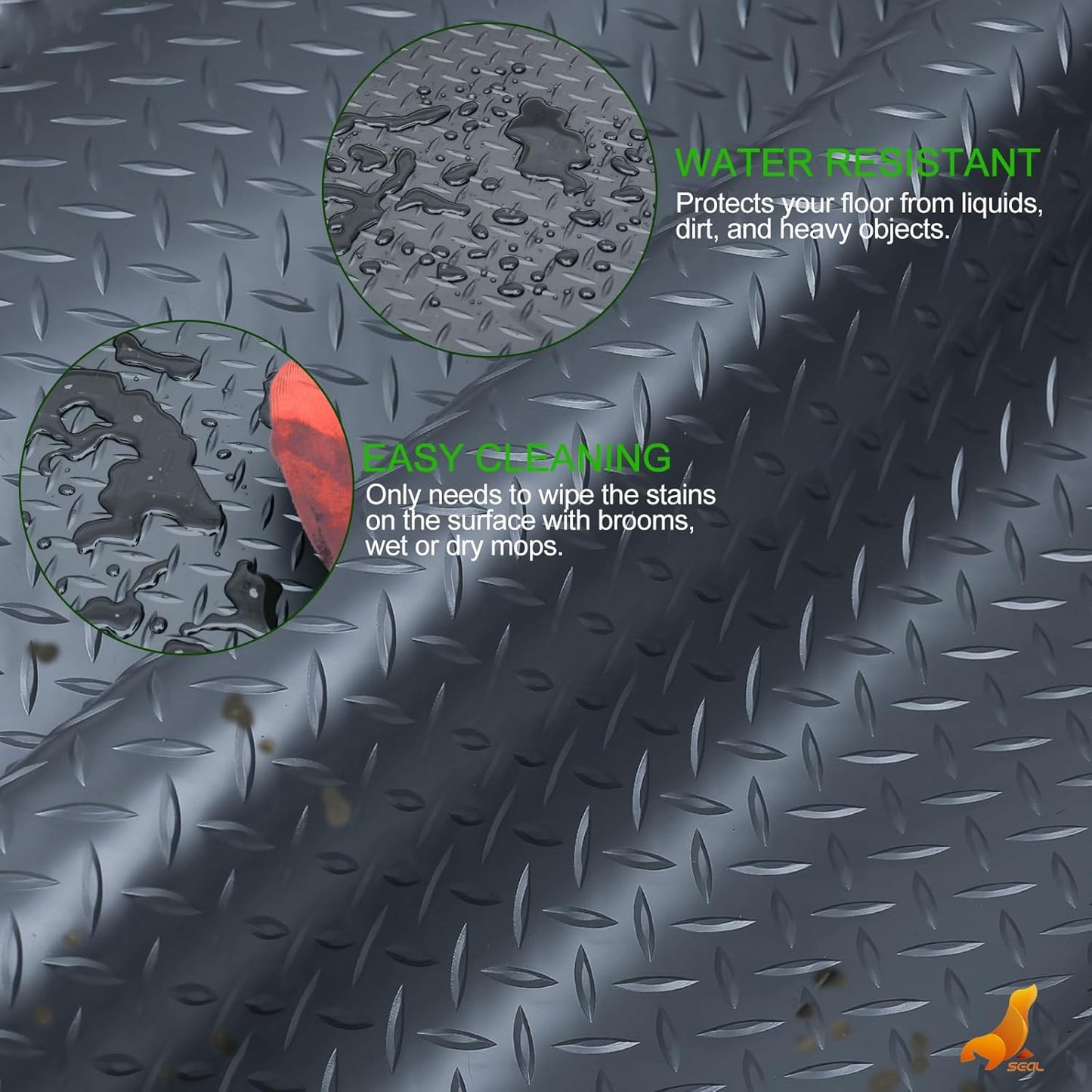 SEAL 4 x 20 Ft Premium Garage Floor Mat, Solid 2.8mm Thick Gray Commercial Grade Heavy Duty Parking Mat for Garage Floor, Golf Cart Parking, Water/Stain Resistant Floor Runner (Embossed Diamond Plate)