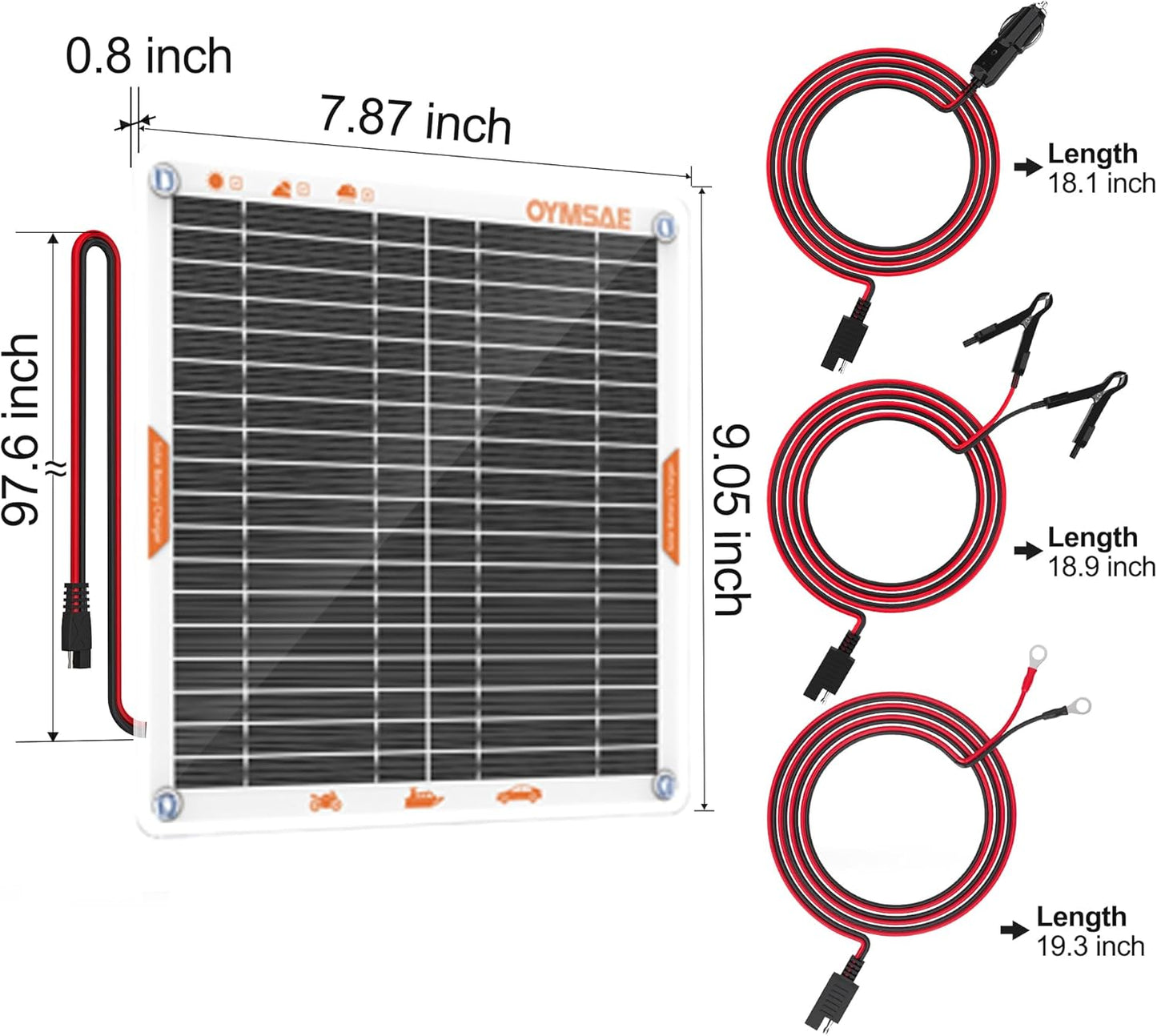 OYMSAE 5W 12V Solar Car Battery Charger Portable Waterproof Solar Power Battery Charger & maintainer with Trickle Cigarette Lighter Plug & Alligator Clip