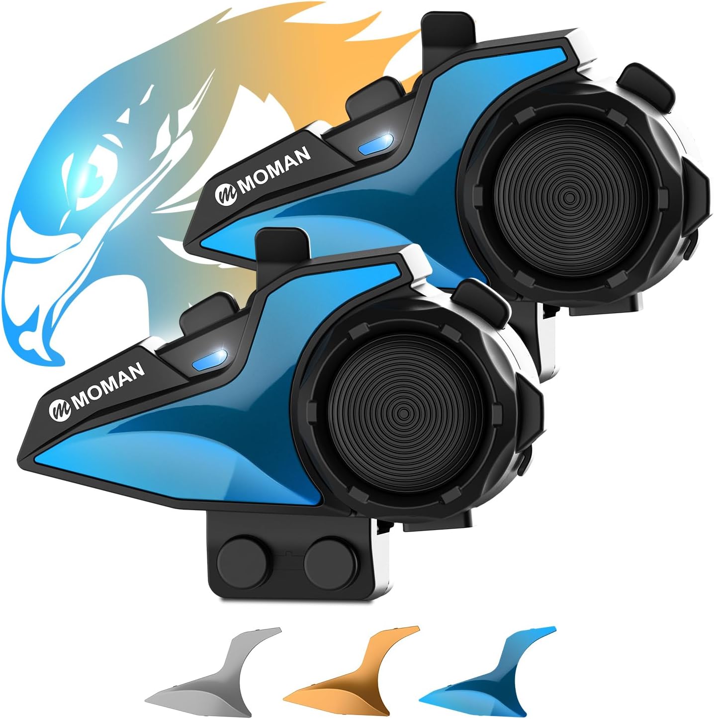 Motorcycle Intercom Headset, Moman H2E Eagle-Like Communication System with Dual Chips for Audio Multitasking HiFi Sound/Music Sharing/FM/AI Voice (2Pack), Motorcycle-Intercom-Helmet-Headset-Headphone