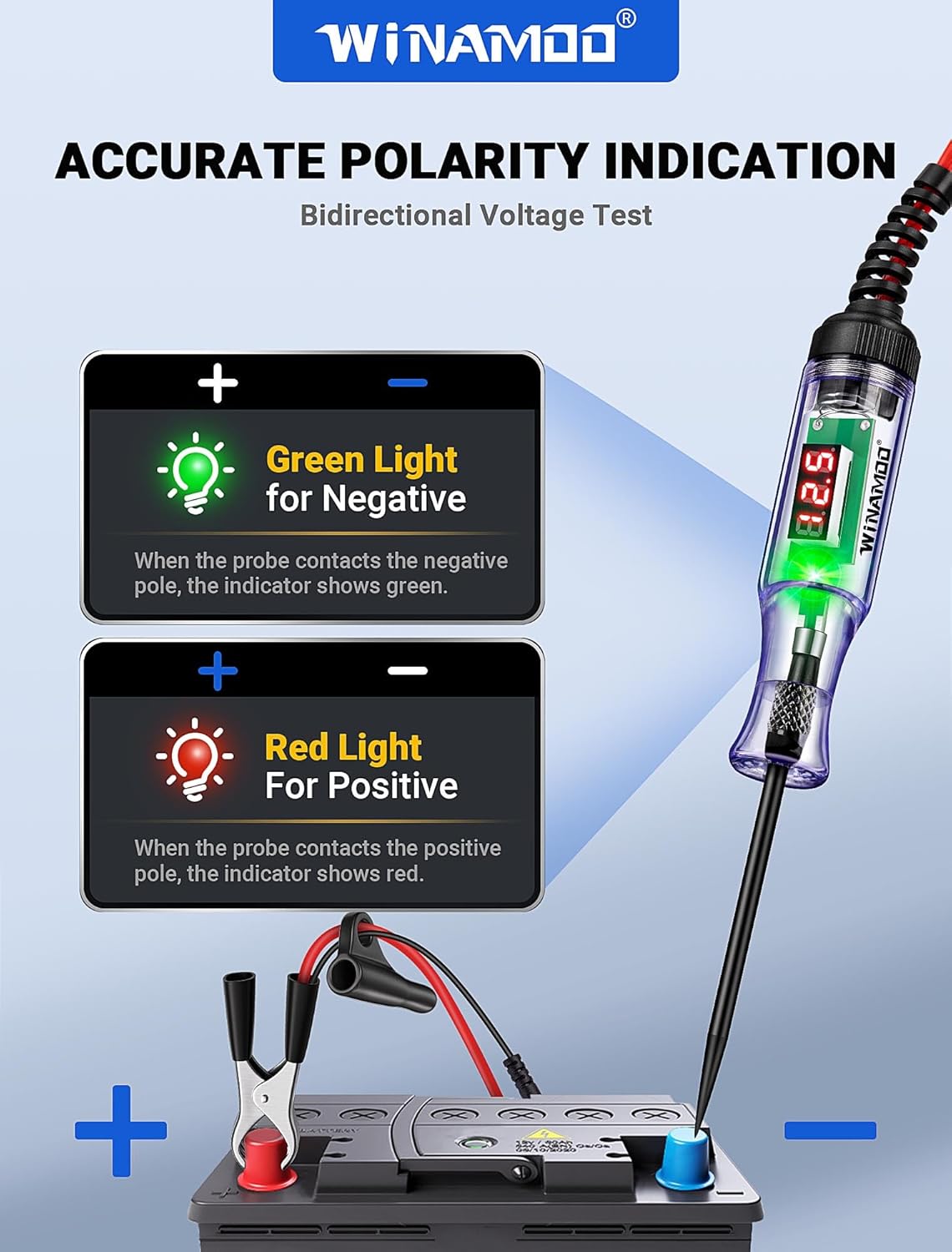 Upgrade Automotive Test Light with 3-80V LED Digital Voltage Display, Auto Circuit Tester with Voltmeter & Extra Probe, Electric Test Pen w/Dual Color Polarity Indicate for Car Fuse DIY Testing
