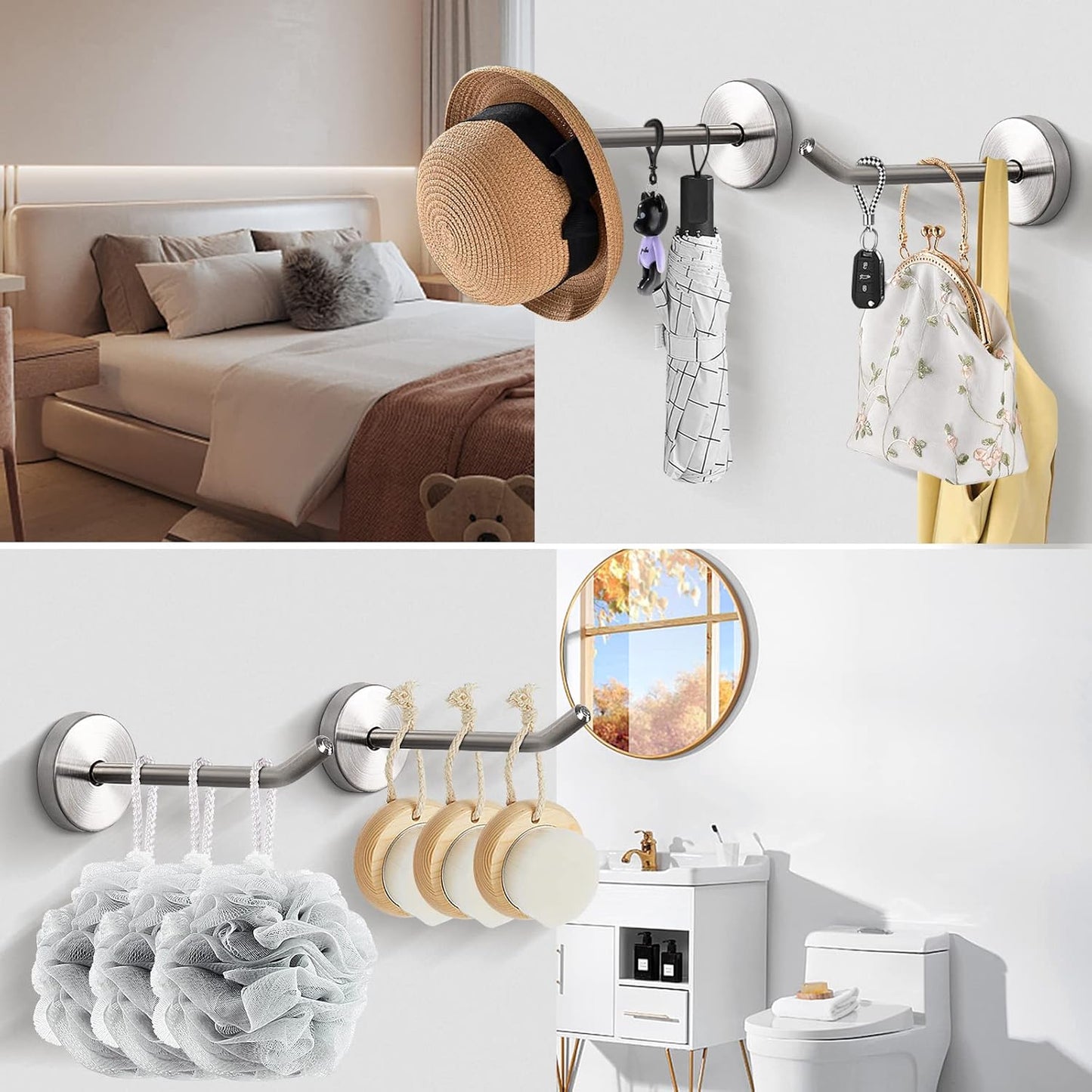 NearMoon Coat Hooks, Wall Hooks for Hanging Hat Hurse Robe, 304 Stainless Steel Heavy Duty Towel Hangers for Bathroom Livingroom Hotel Kitchen Garage, 6 Pack (4 Inch, Brushed Nickel)