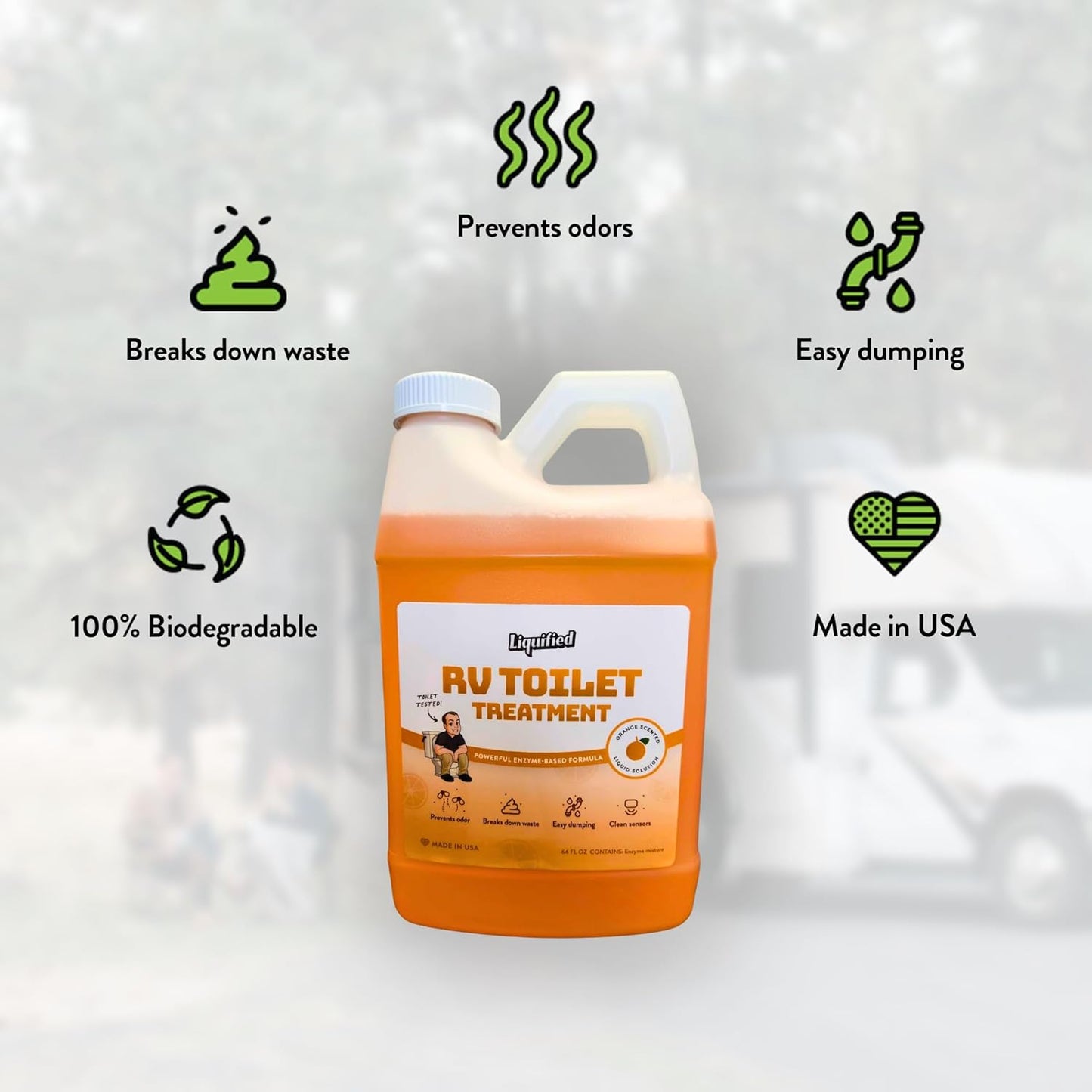 Liquified RV Toilet Treatment - Black Holding Tank Digester - Odor Eliminator - Orange Scent - Matts RV Reviews (Orange, 64oz)