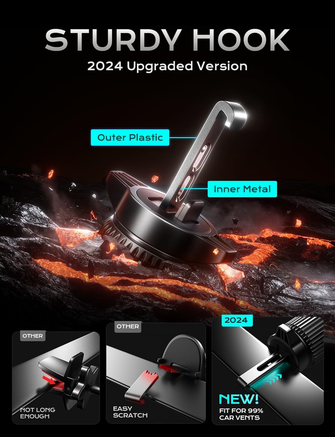 CHGeek 15W Wireless Car Charger – Auto-Clamping Qi Fast Charging Vent Mount with LED Light; Compatible with iPhone 13-16 & Samsung S22-S24 (Light Black)